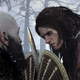 Kratos battles against Freya, the Witch of the Woods.
